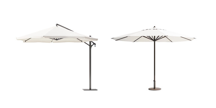 White Outdoor Patio Umbrella with Central Pole on a Transparent Background