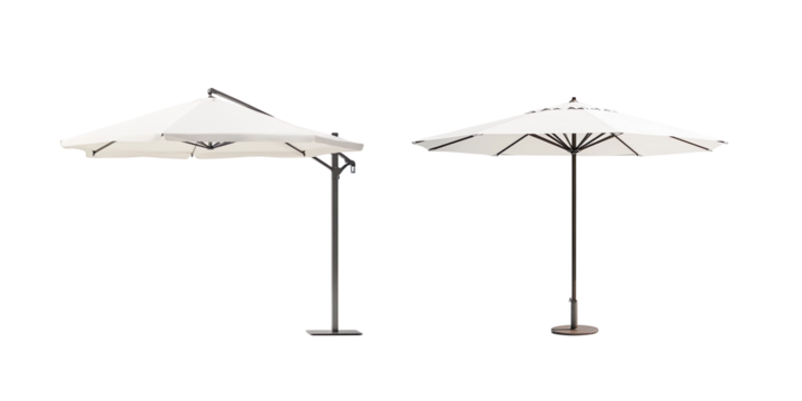 White Outdoor Patio Umbrella with Central Pole on a Transparent Background