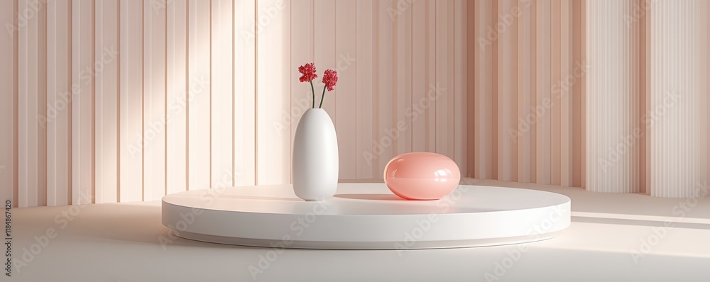 Poster elegant minimalist interior with vase and round object on stylish display