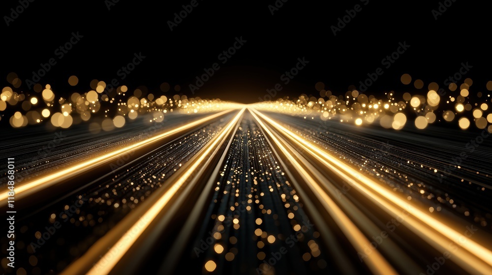 Aufkleber abstract gold light trails on black background with sparkling bokeh effect