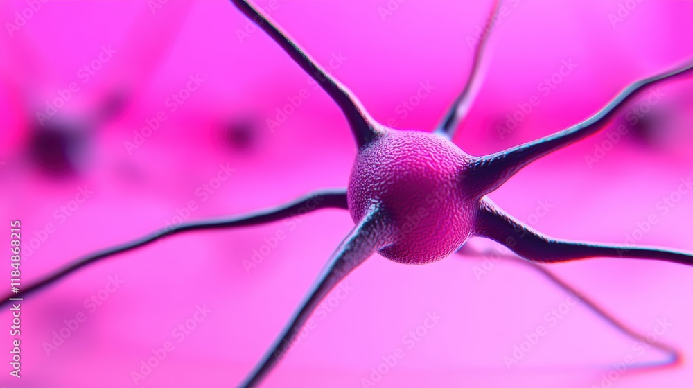Poster close-up view of neural network neuron cells in pink tones