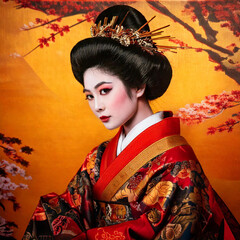 a painting of a geisha