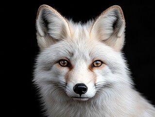 Naklejka premium A close up of a white fox with a black background