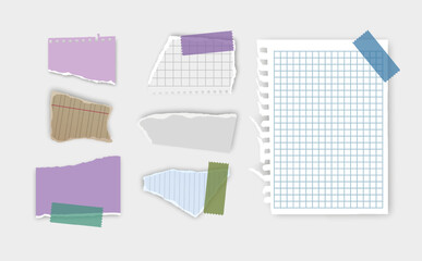 Set of torn paper fragments isolated on background, Vector illustration