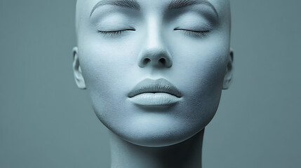 artificial intelligence concept featuring a realistic female robot face with futuristic humanoid design and robotic face technology
