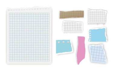 Set of torn paper fragments isolated on background, Vector illustration