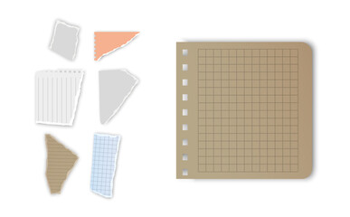 Set of torn paper fragments isolated on background, Vector illustration