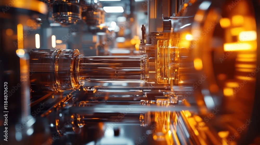 Poster automated machinery performing complex tasks with precision and efficiency in a modern, high tech in