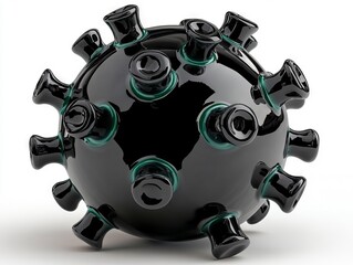 A black and green coronavirus on a white background