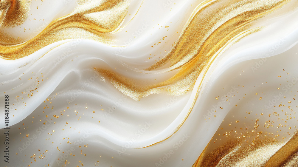Aufkleber elegant gold and white abstract wave design with shimmering textures in soft flow