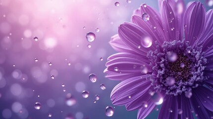 Obraz premium Closeup of a Purple Flower with Sparkling Water Droplets in Soft Light.