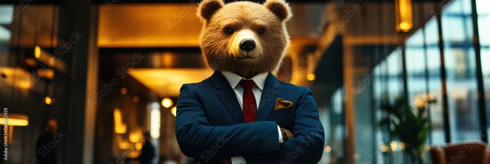 Aufkleber business bear in formal suit stands confidently in modern office setting with sleek design and warm 
