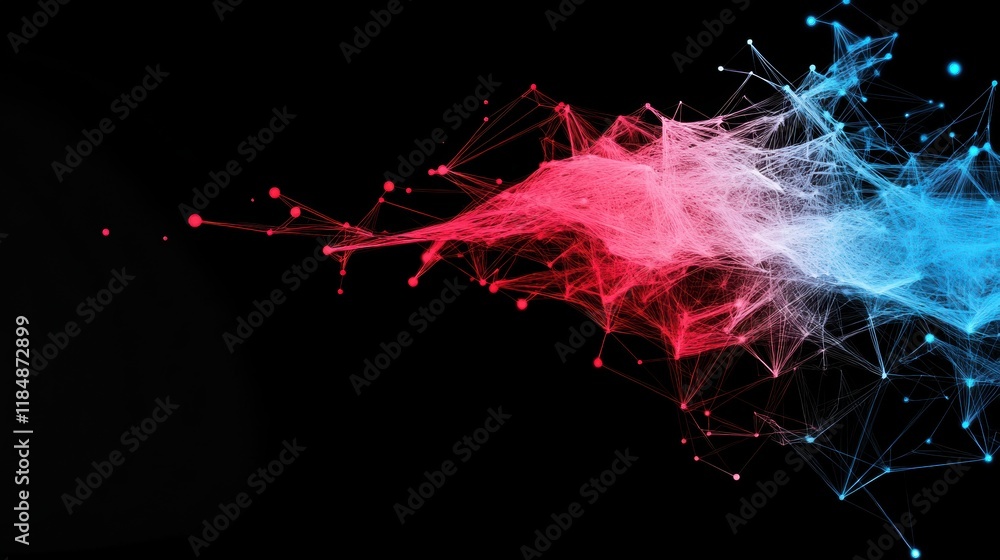 Aufkleber abstract digital network: red and blue particle explosion on black background