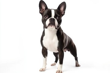 Fototapeta premium A Boston Terrier poses for the camera.