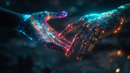 machine learning and AI with robot and human hands touching big data in global network connection digital technologies and futuristic science
