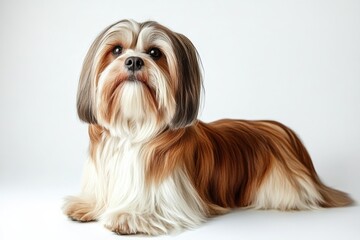 Adorable long-haired dog in studio
