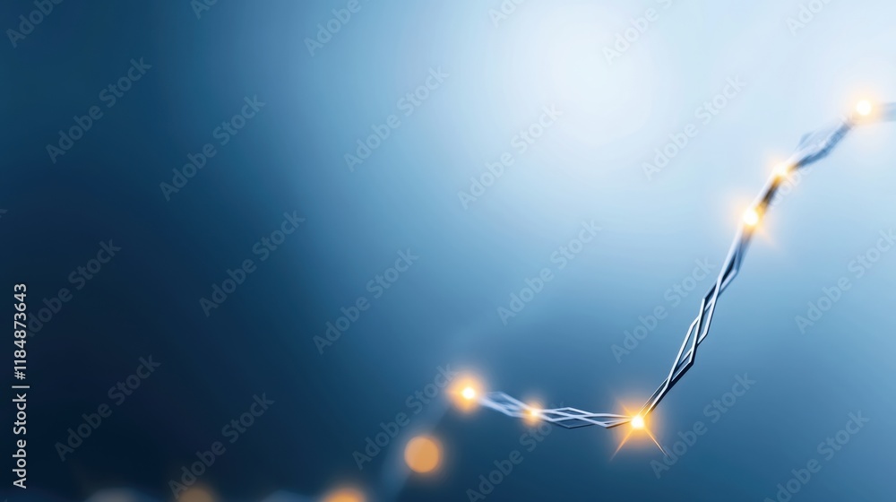 Poster glowing abstract technology network with light nodes on blue background