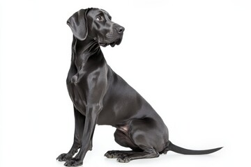 Elegant Great Dane sits, gazing.