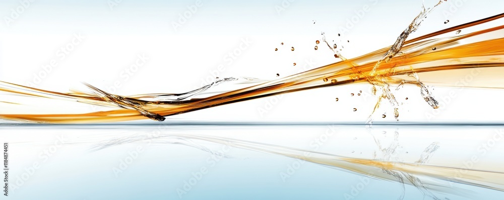 Poster dynamic abstract fluid motion with reflective surface and orange streaks