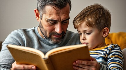 Father and Son Reading Together