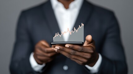 African male adult analyzing financial growth on smartphone