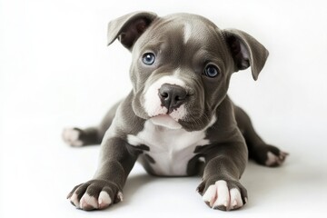 Obraz premium Adorable gray Pit Bull puppy with striking blue eyes.