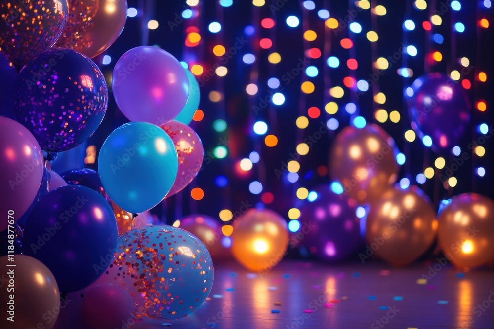 Poster celebrate with colorful balloons confetti and sparkling lights for a vibrant festive atmosphere at a