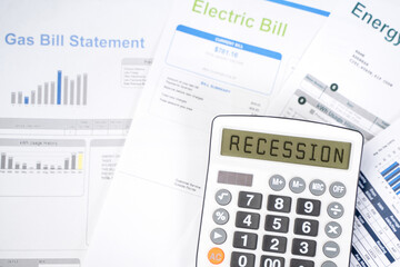 Electricity and energy bills by state monthly report close up.Recession concept.