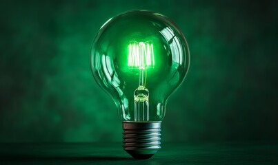 Green eco friendly lightbulb. Environmental Sustainability, Green energy and Earth Day, Generative AI