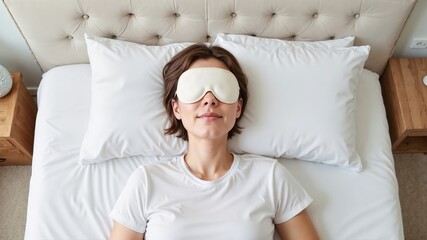 Woman Resting in Bed with Sleep Mask