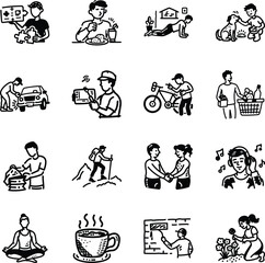 Collection of Hobbies Hand Drawn Icons 