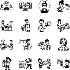 Collection of Hand Drawn People Activities Icons 
