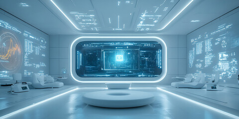 Blockchain Technology Hologram Display, Digital Hologram of Blockchain Network, Holographic Blockchain Visualization,