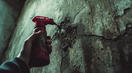 Indoor Pest Control Spray Bottle Near Crack in Wall