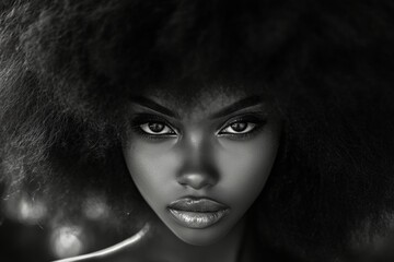 Commercial marketing visual idea. Lovely calm black girl - for ads, marketing material and social networks use. Long trim - afro hair. Afro-american fashion portraits. Woman advertising.