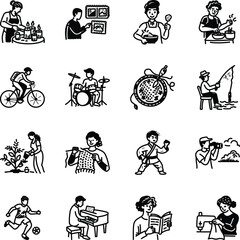 Hand Drawn Hobbies and Recreation Icon Set 
