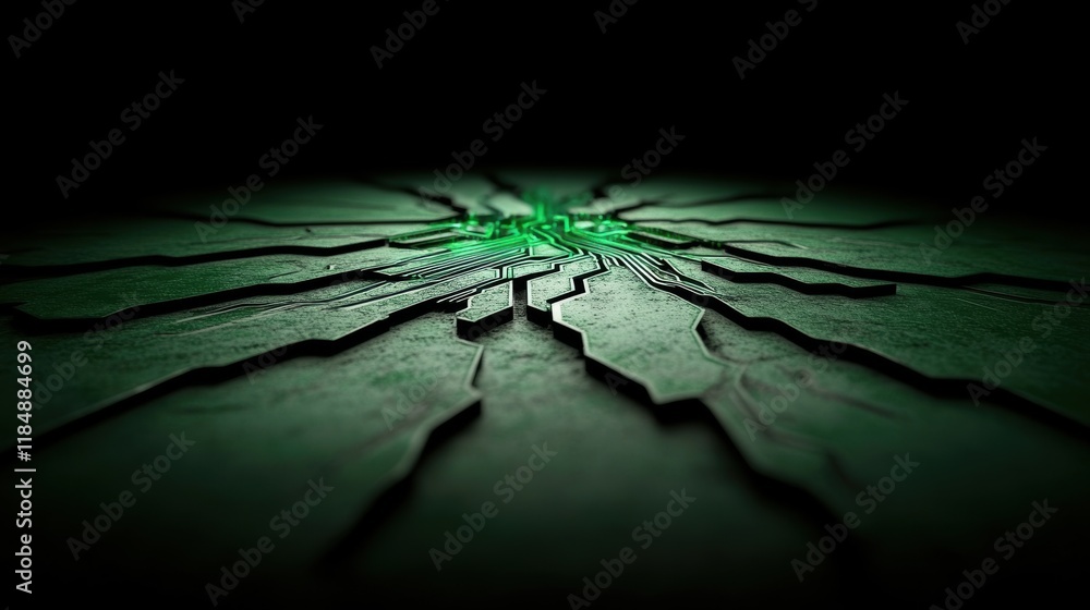 Aufkleber abstract green circuit design with glowing lines on dark background