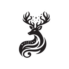 Black Color Deer silhouette design Vector Illustration, Solid White Background 1.eps