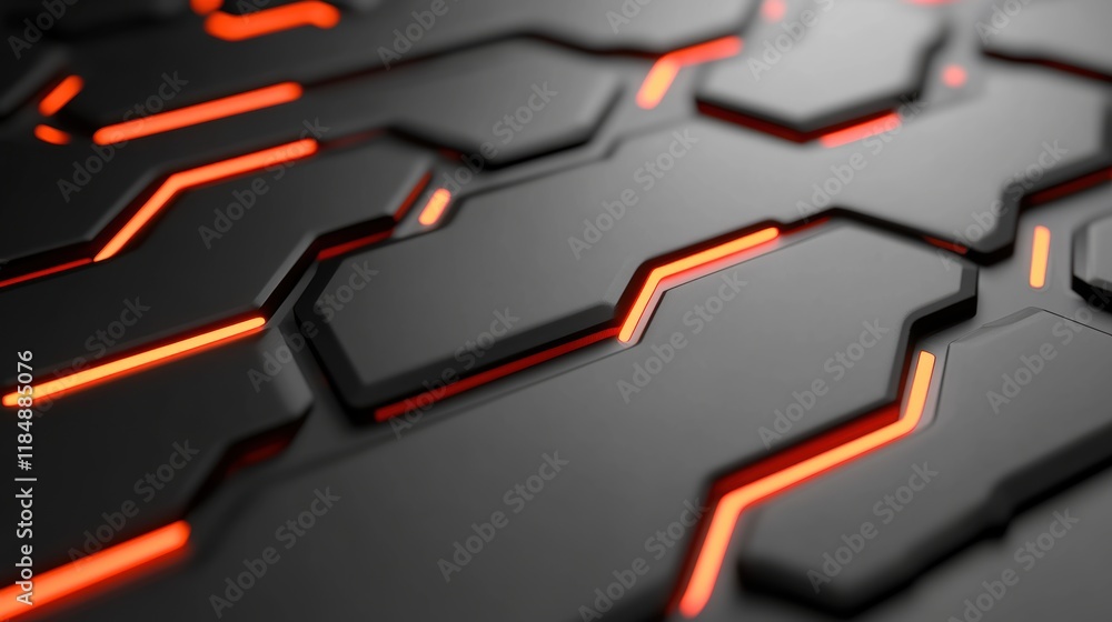 Poster futuristic black surface with glowing red lines pattern