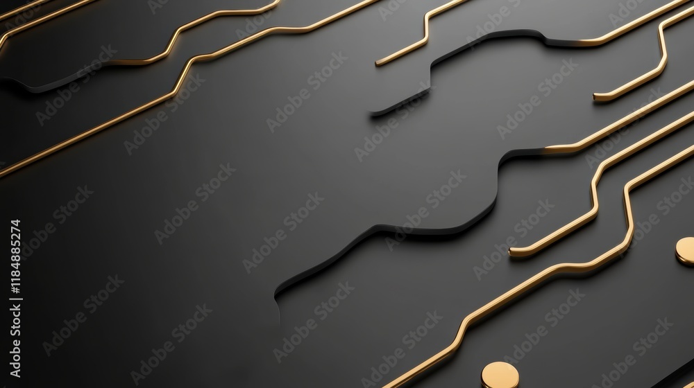 Poster sleek black and gold abstract pattern with lines and curves