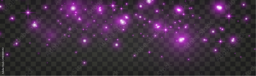 Poster purple glowing light sparks on a dark background, creating an abstract, luminous and atmospheric des