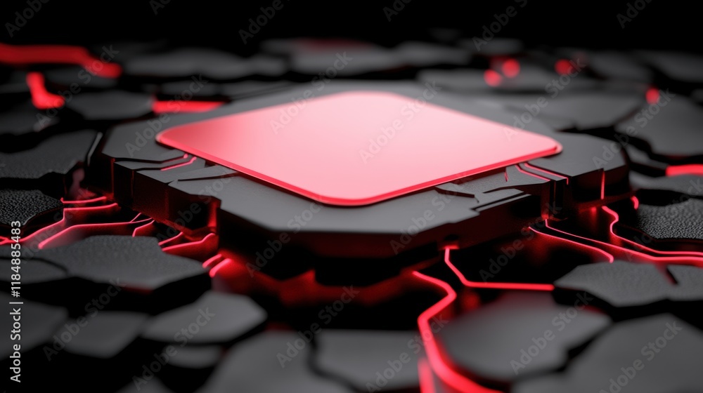 Aufkleber futuristic red and black microchip with glowing circuit pathways