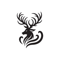 Black Color Deer silhouette design Vector Illustration, Solid White Background 7.eps