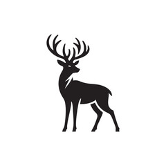 Black Color Deer silhouette design Vector Illustration, Solid White Background 6.eps