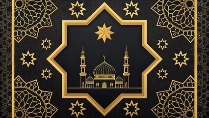 Modern Islamic Ornamental Background with Bold Black and Gold Arabesques for Contemporary Look