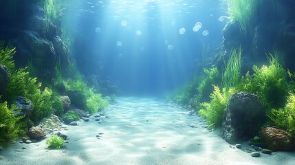 Fototapeta premium Serene Underwater Scene With Sandy Path And Jellyfish