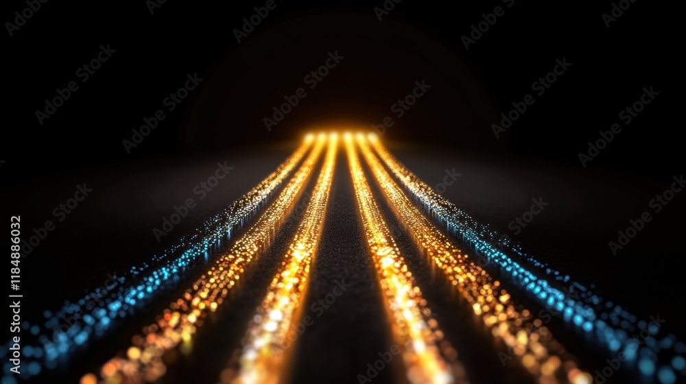 Poster dynamic light trails on dark road illuminating path forward