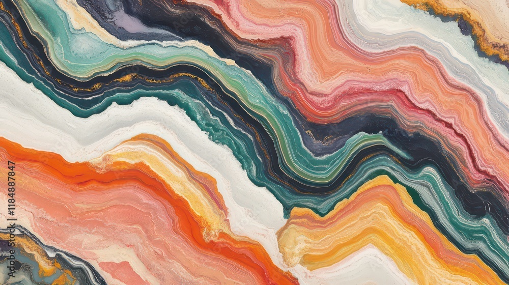 Aufkleber abstract colorful marble texture with wavy lines and swirls in warm and cool tones.