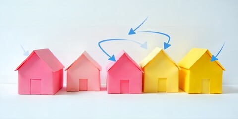 Colorful paper houses in a row.