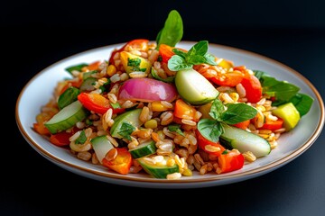 Mujaddara, un delicioso plato de arroz con verduras frescas y hierbas aromáticas